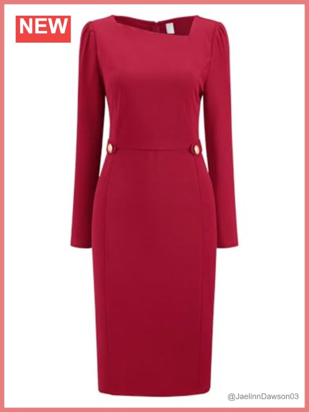 Hobemty Women's Long Sleeve Sheath Pencil Dress Knee Length Asymmetrical Neck